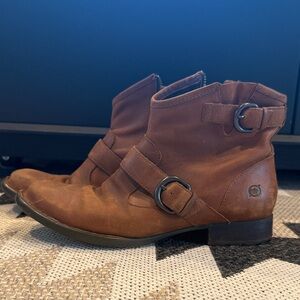 Born Tan Leather Ankle Booties with Buckle